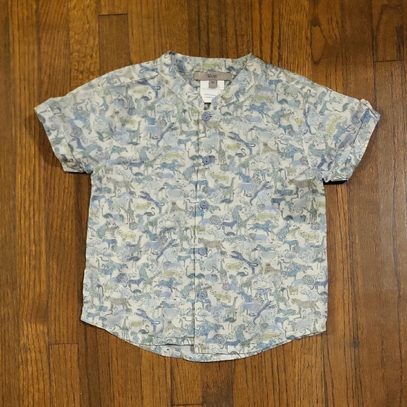Fluerisse - Leon Blue and Green Button Down Shirt with Jungle Animal Pri… - Picture 1 of 4